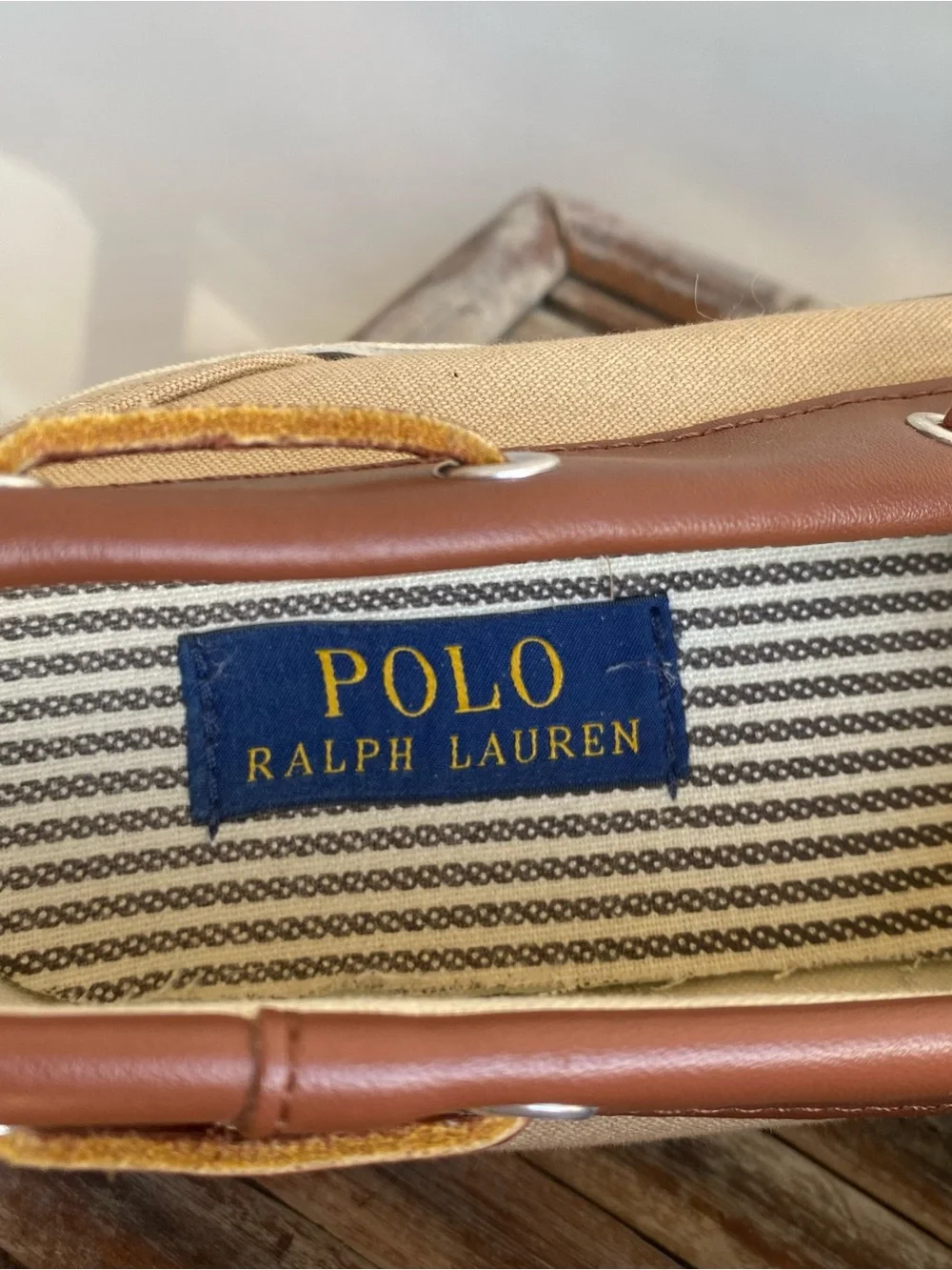 Mens POLO Ralph Lauren tan canvas leather Rylander boat shoes preppy casual 10